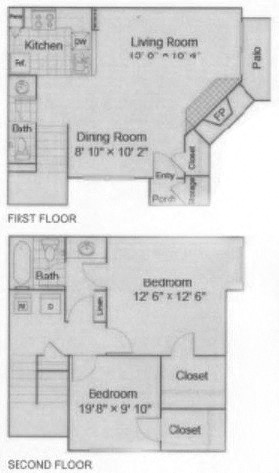 Fielders Crossing 2 story 2 bedroom 1.5 bathroom floor plan